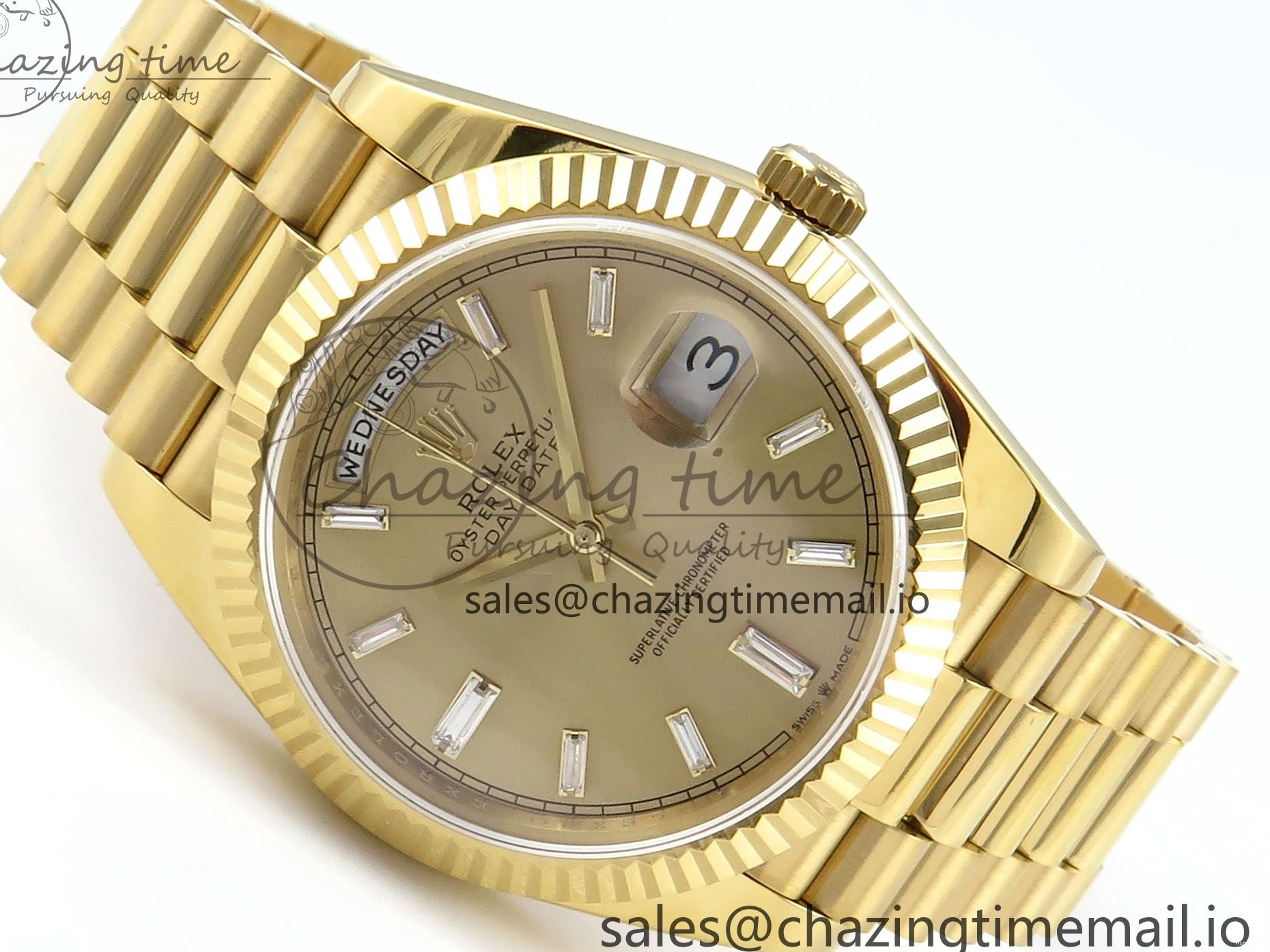 MiroTime 0129 Contemporary Day Date 128238 36mm YG KF 1:1 Best Edition YG Crystal Dial On President Bracelet A2836 (Gain Weight) 646